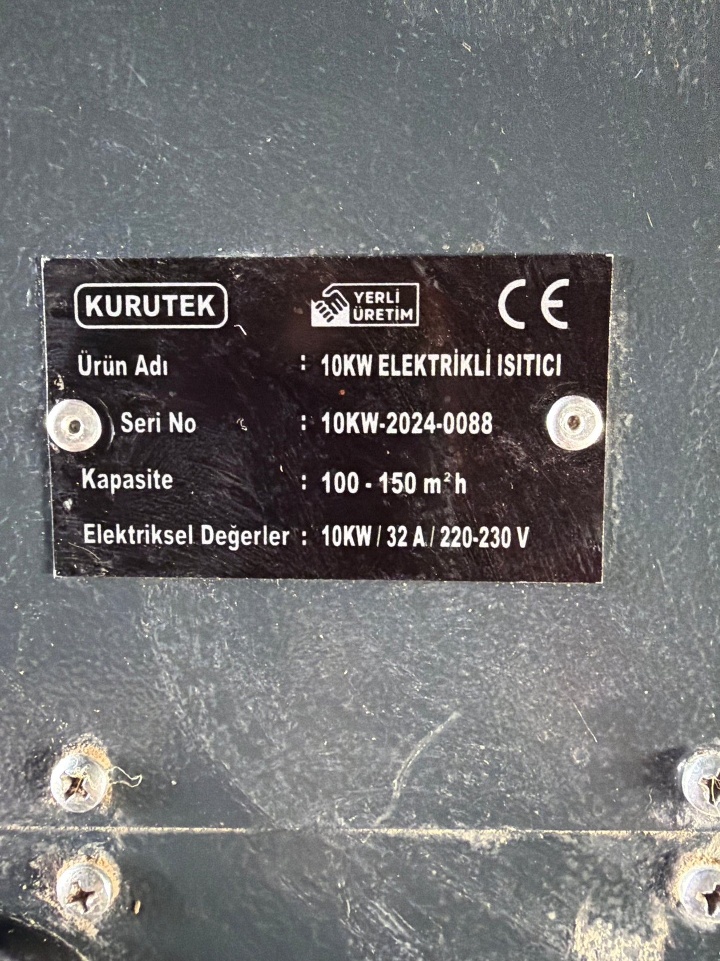 Kurutek 10kW Elektrikli Isıtıcı - Seri No: 10kw-2024-0088