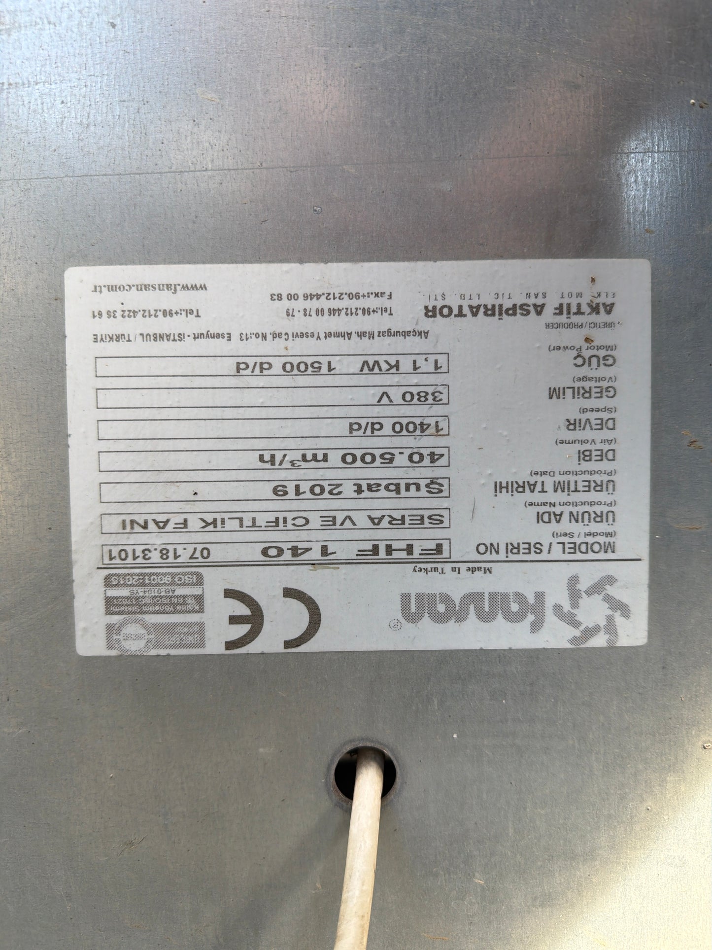 Fansan Sera Çiftlik Fanı 1.1 kW 40.500 m³/h – 4 Adet – İkinci El