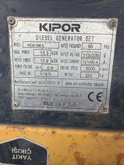 Kipor KDE19EA Jeneratör - 320 kg Profesyonel Seri 15.3 Kva