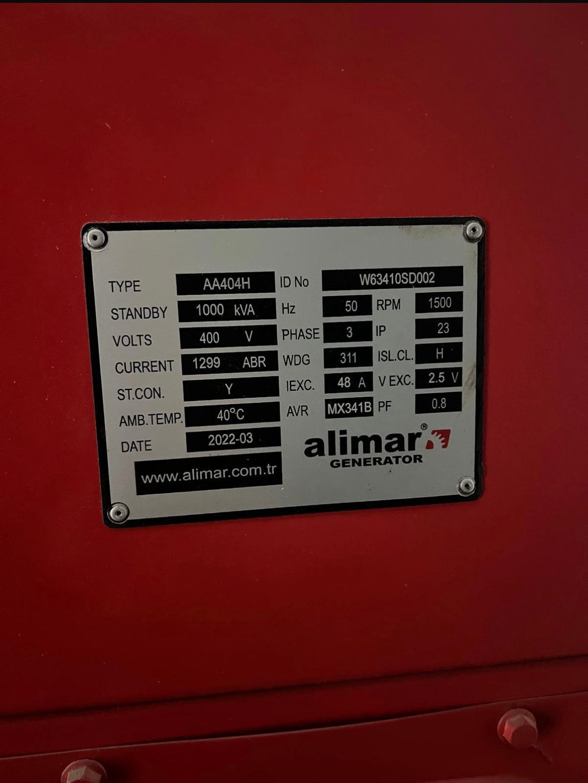 Alimar Jeneratör 1000 kVA - Sedec Motor 150 Saat (2022 Model)