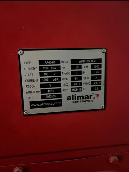Alimar Jeneratör 1000 kVA - Sedec Motor 150 Saat (2022 Model)