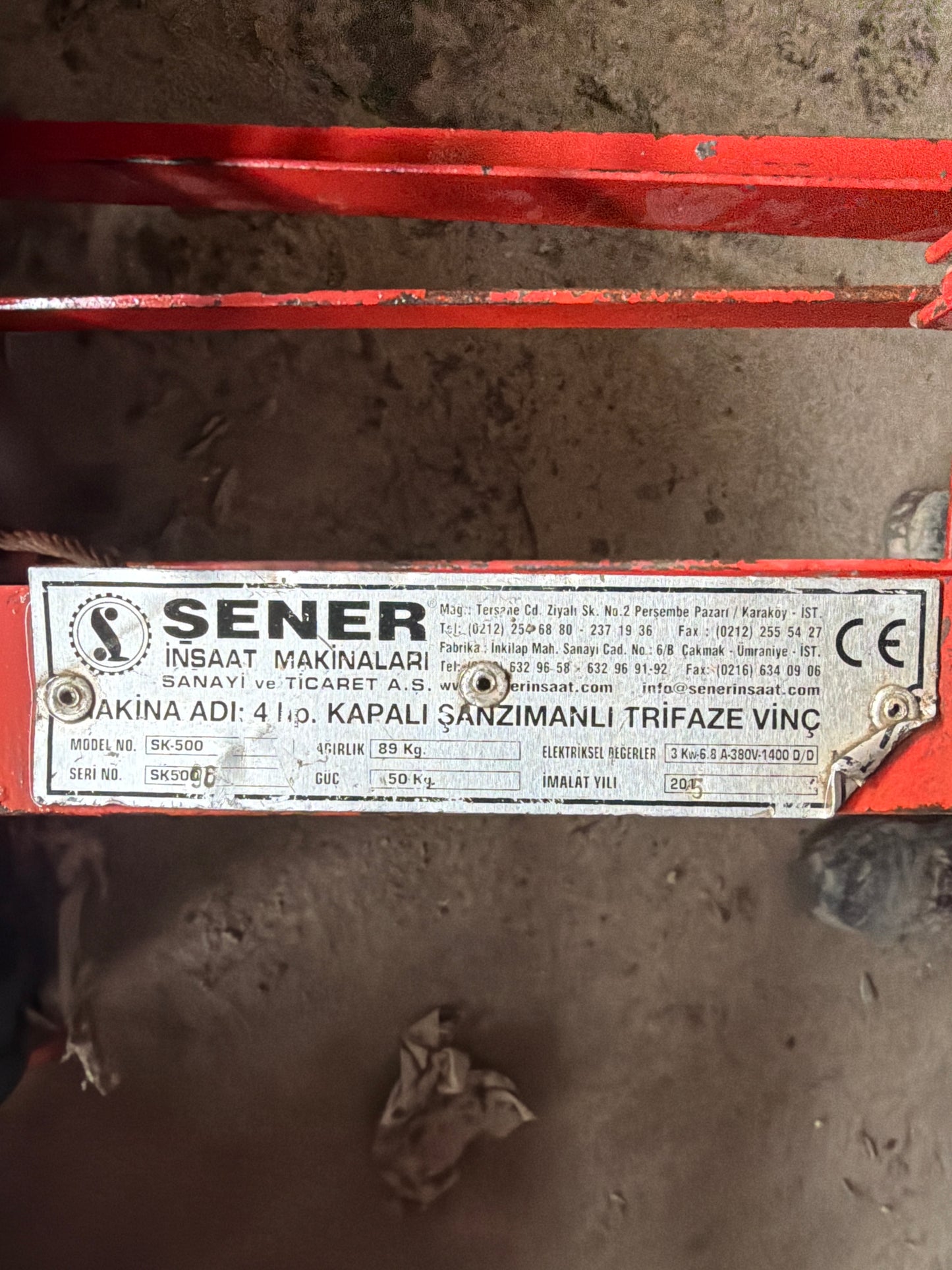Sener Makina SK-500 Trifaze Vinç - 89 kg