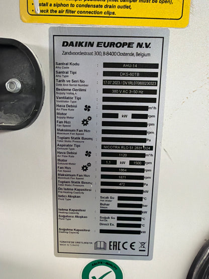 Daikin Vantilatör Santral - AHU14 DKS-70TB Havalandırma Sistemi