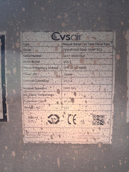 CWS Air 15 kW Endüstriyel Havalandırma Fanı – İkinci El