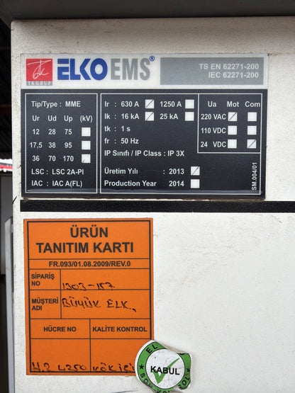 Elko EMS Elektrik Panosu - 2013 Model TS EN 62271-200 Standart