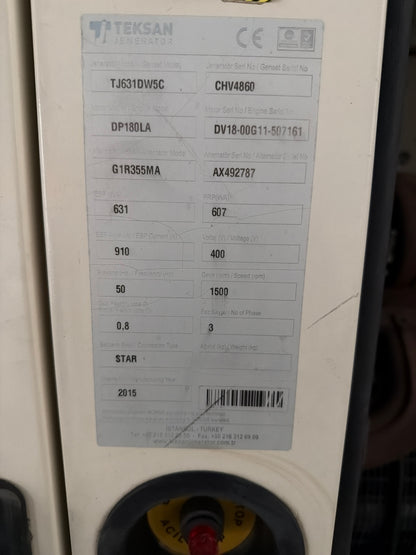 Teksan TJ631 DW5C Dizel Jeneratör - 632 kVA Doosan Motor