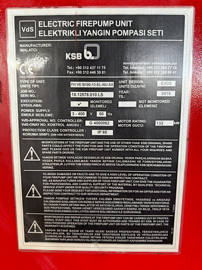 KSB Yangın Pompası Seti FH Ve B100-13-EL-NU-SX - 2018 Model 132 kW