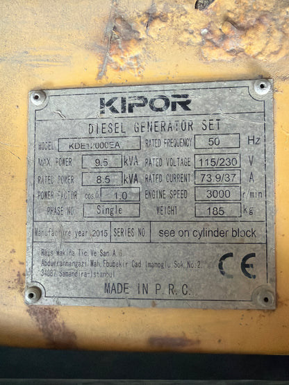 Kipor KDE12000EA Jeneratör - Yüksek Kapasite 9.5 Kva