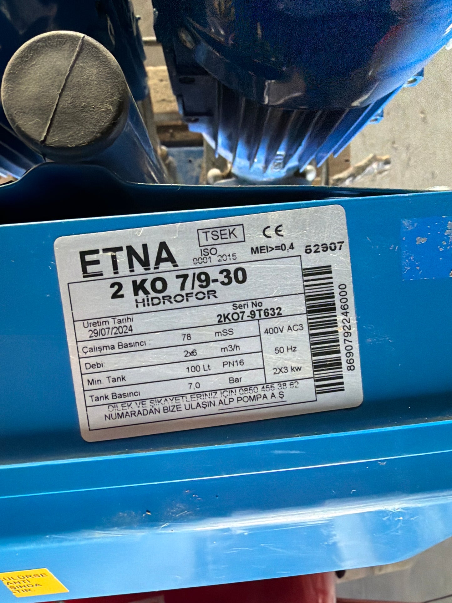 ETNA 2 KO 7/9-30 Dik Milli İki Pompalı Kullanma Suyu Hidroforu